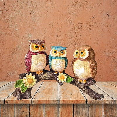 Elegant Three Owl Showpiece on Branch for Luxurious Home Decor